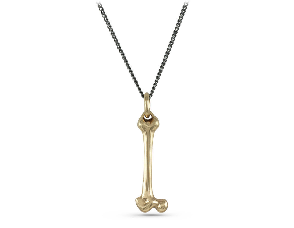 Femur Bone Necklace in Bronze - shown on gunmetal chain