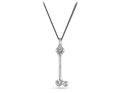 Femur Bone Necklace in Silver - shown on gunmetal chain