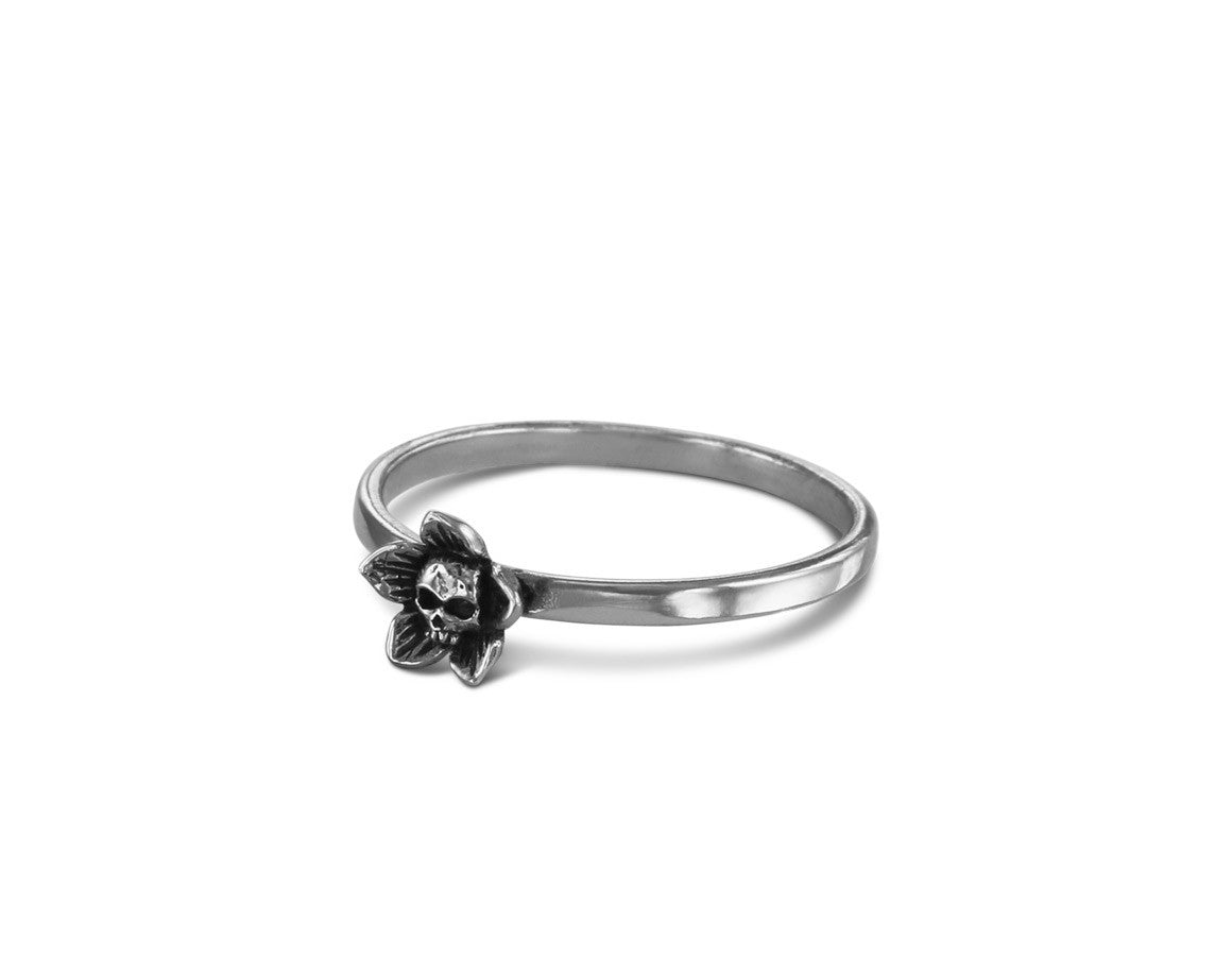 Flower Skull Stacking Ring in Silver