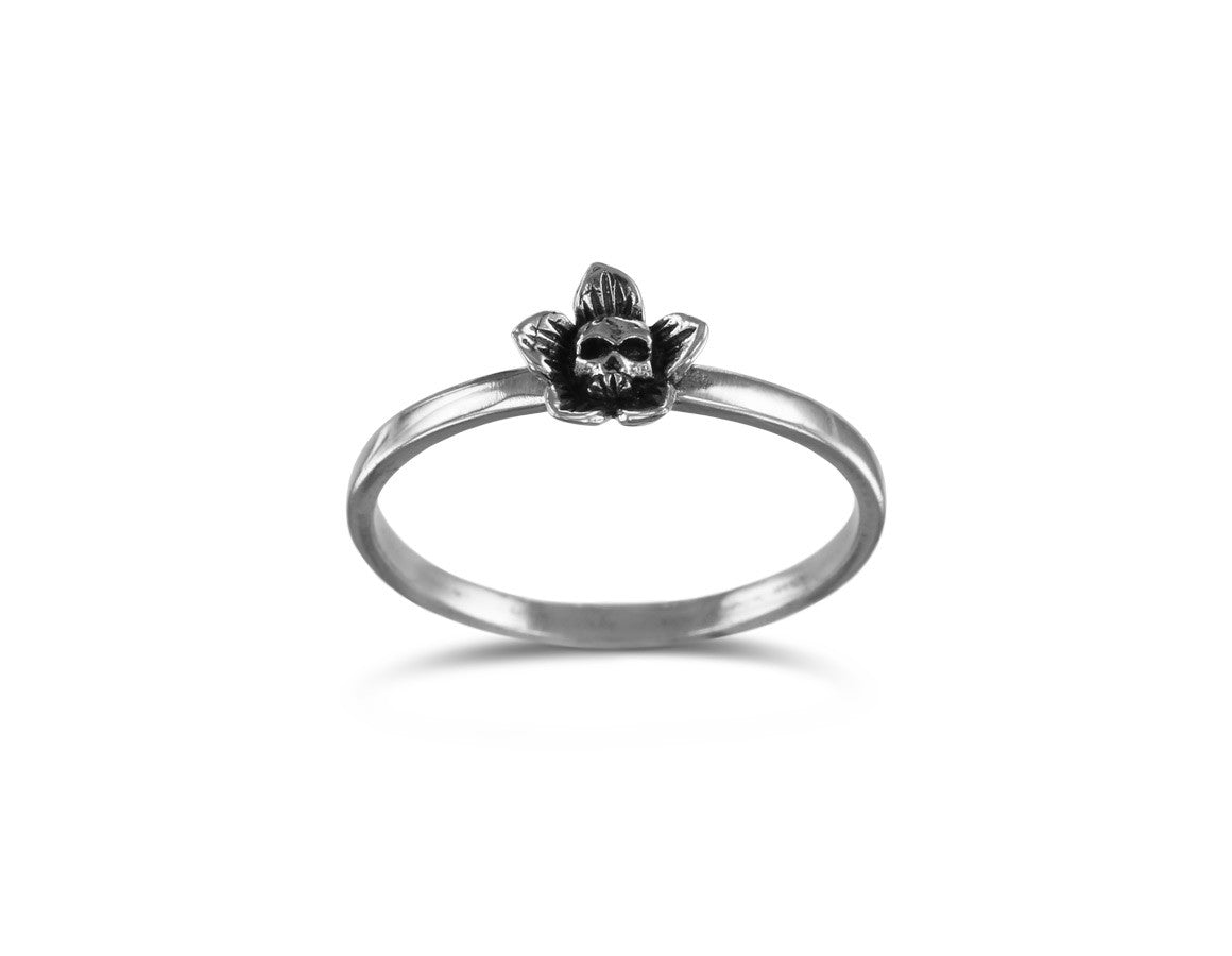 Flower Skull Stacking Ring in Silver