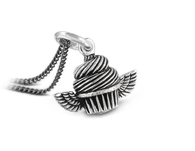 Cupcake Necklace in Silver - shown on gunmetal chain