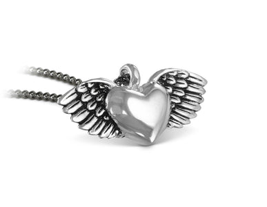 Flying Heart Necklace in Silver - shown on gunmetal chain