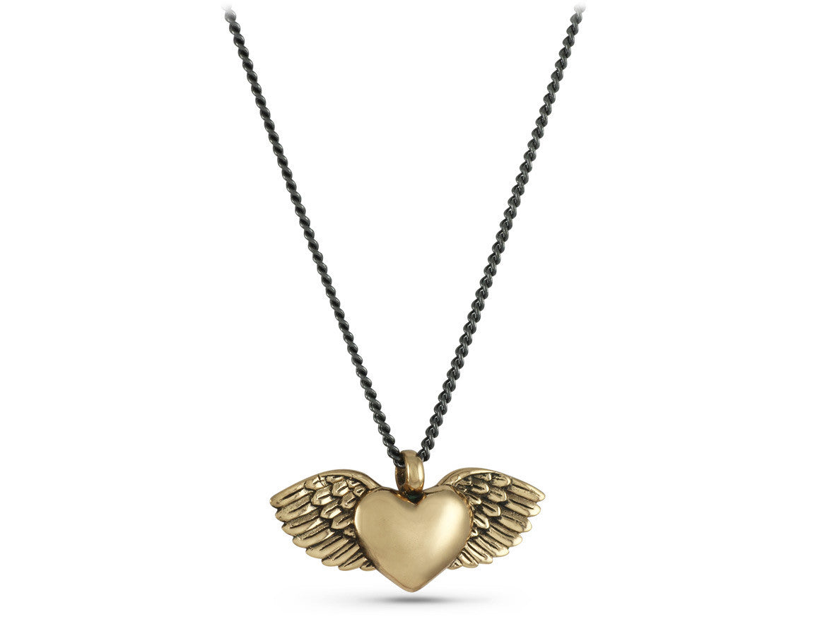 Flying Heart Necklace in Bronze - shown on gunmetal chain