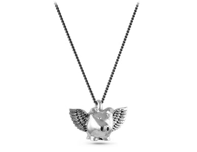 Flying Pig Necklace in Silver - shown on gunmetal chain