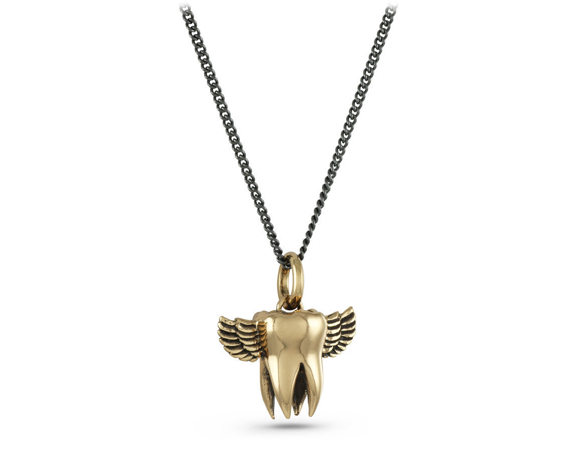 Flying Tooth Necklace in Bronze - shown on gunmetal chain