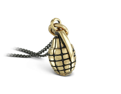 Grenade Necklace in Bronze - shown on gunmetal chain