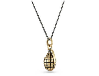 Grenade Necklace in Bronze - shown on gunmetal chain