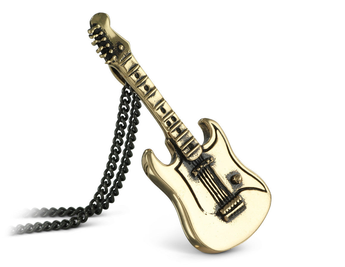 Guitar Necklace in Bronze - shown on gunmetal chain