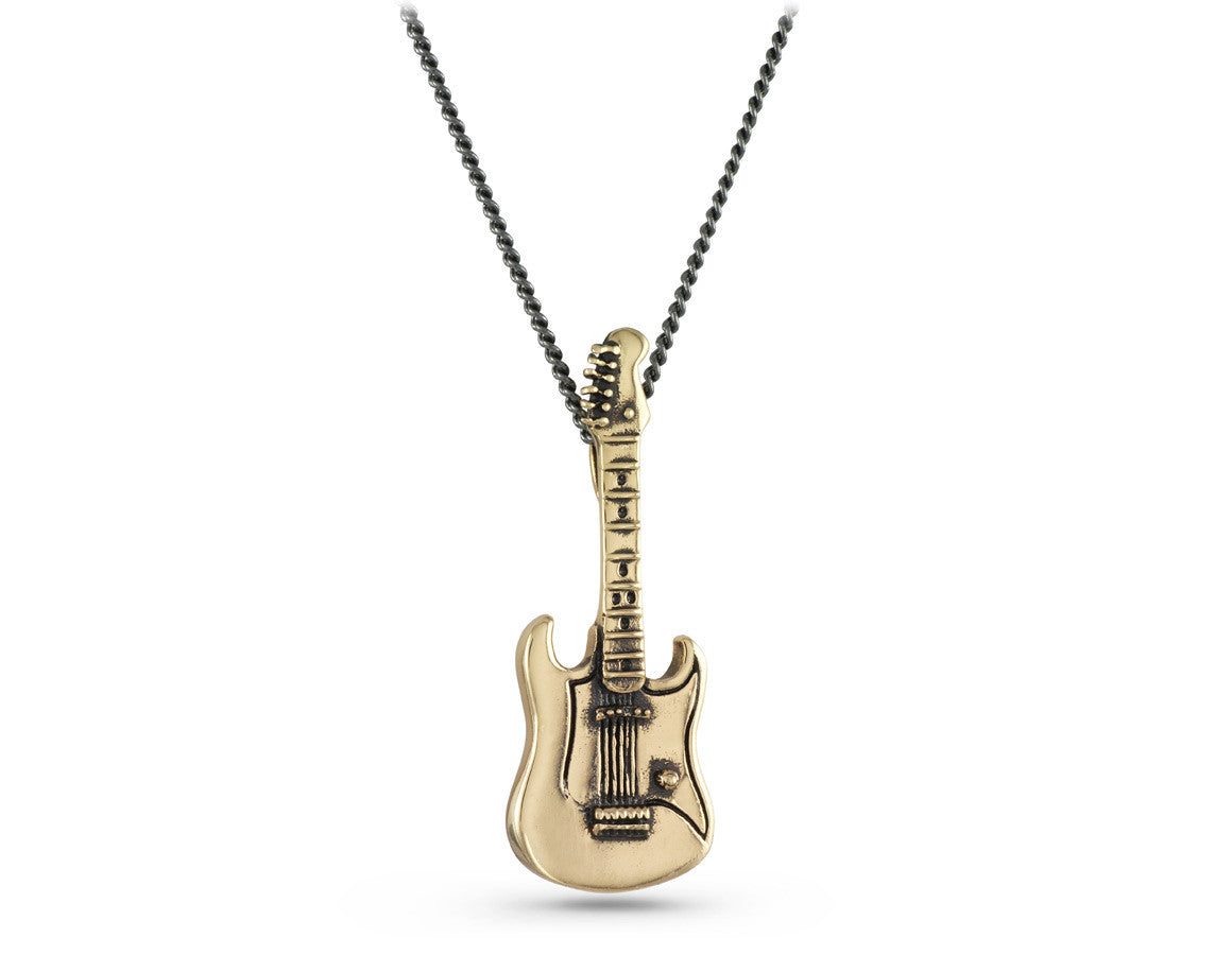 Guitar Necklace in Bronze - shown on gunmetal chain