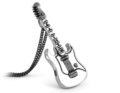 Guitar Necklace in Silver - shown on gunmetal chain