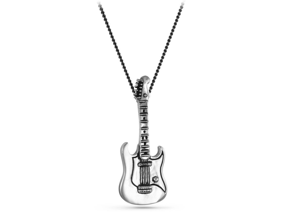 Guitar Necklace in Silver - shown on gunmetal chain