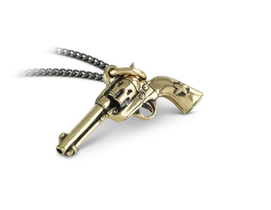 Gun Necklace in Bronze - shown on gunmetal chain