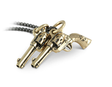 Guns Necklace in Bronze - shown on gunmetal chain