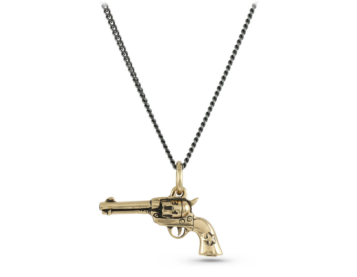 Gun Necklace in Bronze - shown on gunmetal chain