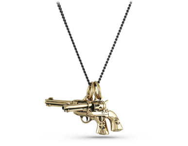 Guns Necklace in Bronze - shown on gunmetal chain