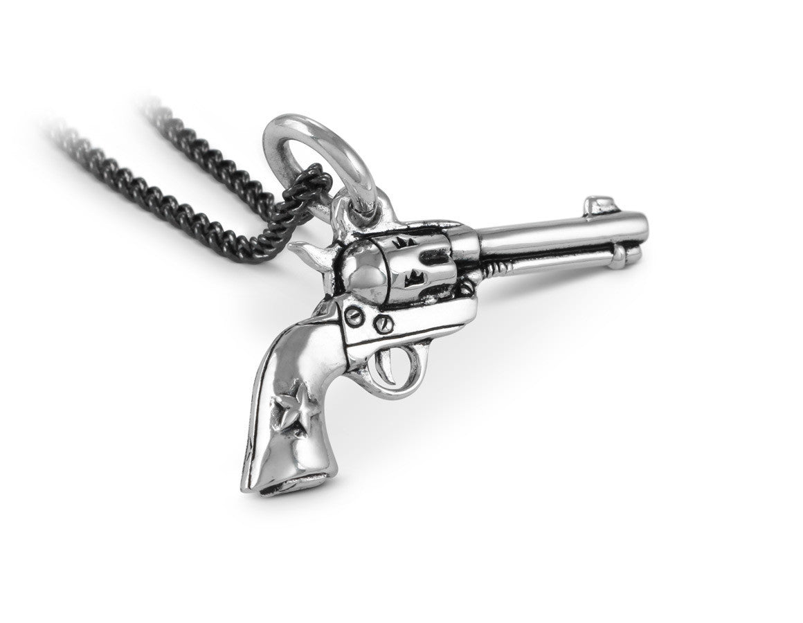 Gun Necklace in Silver - shown on gunmetal chain