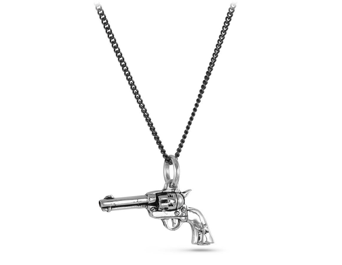 Gun Necklace in Silver - shown on gunmetal chain