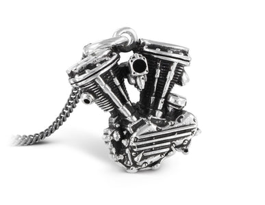 Motorcycle Engine Necklace in Silver - shown on gunmetal chain