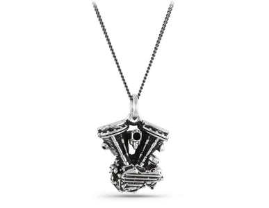 Motorcycle Engine Necklace in Silver - shown on gunmetal chain