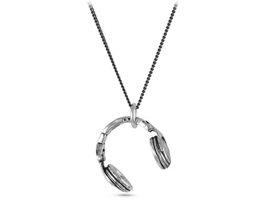 Headphones Necklace in Silver - shown on gunmetal chain