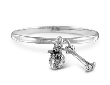 Anatomical Heart & Bone Bangle in Silver