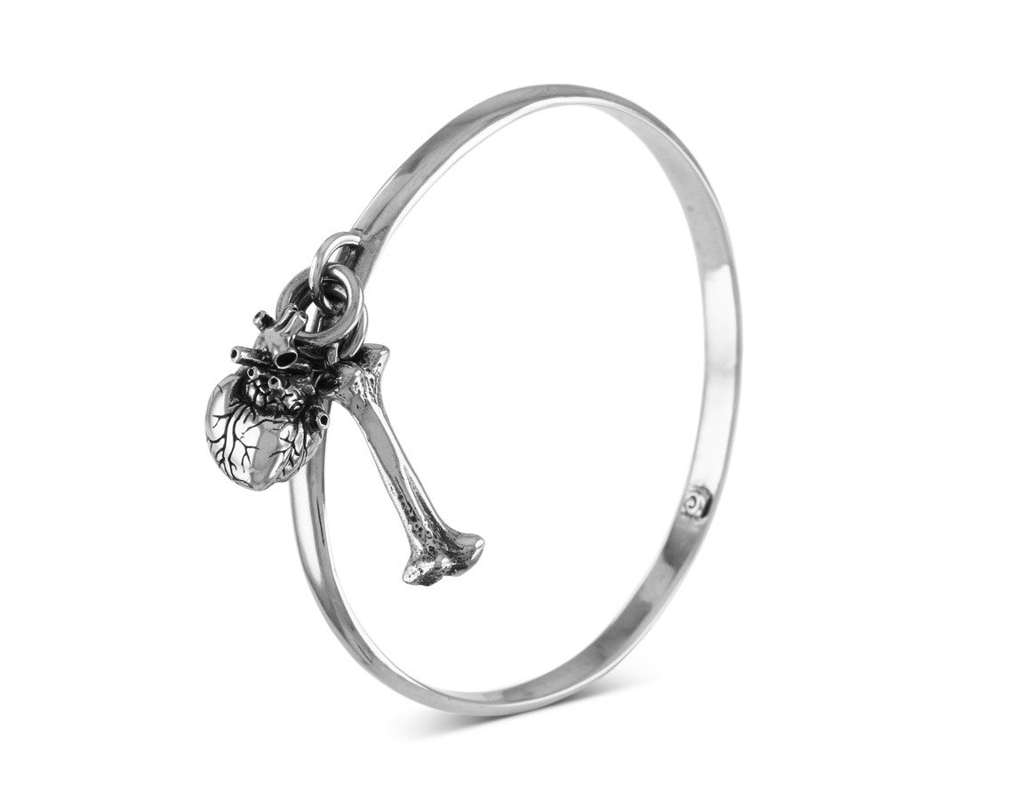 Anatomical Heart & Bone Bangle in Silver