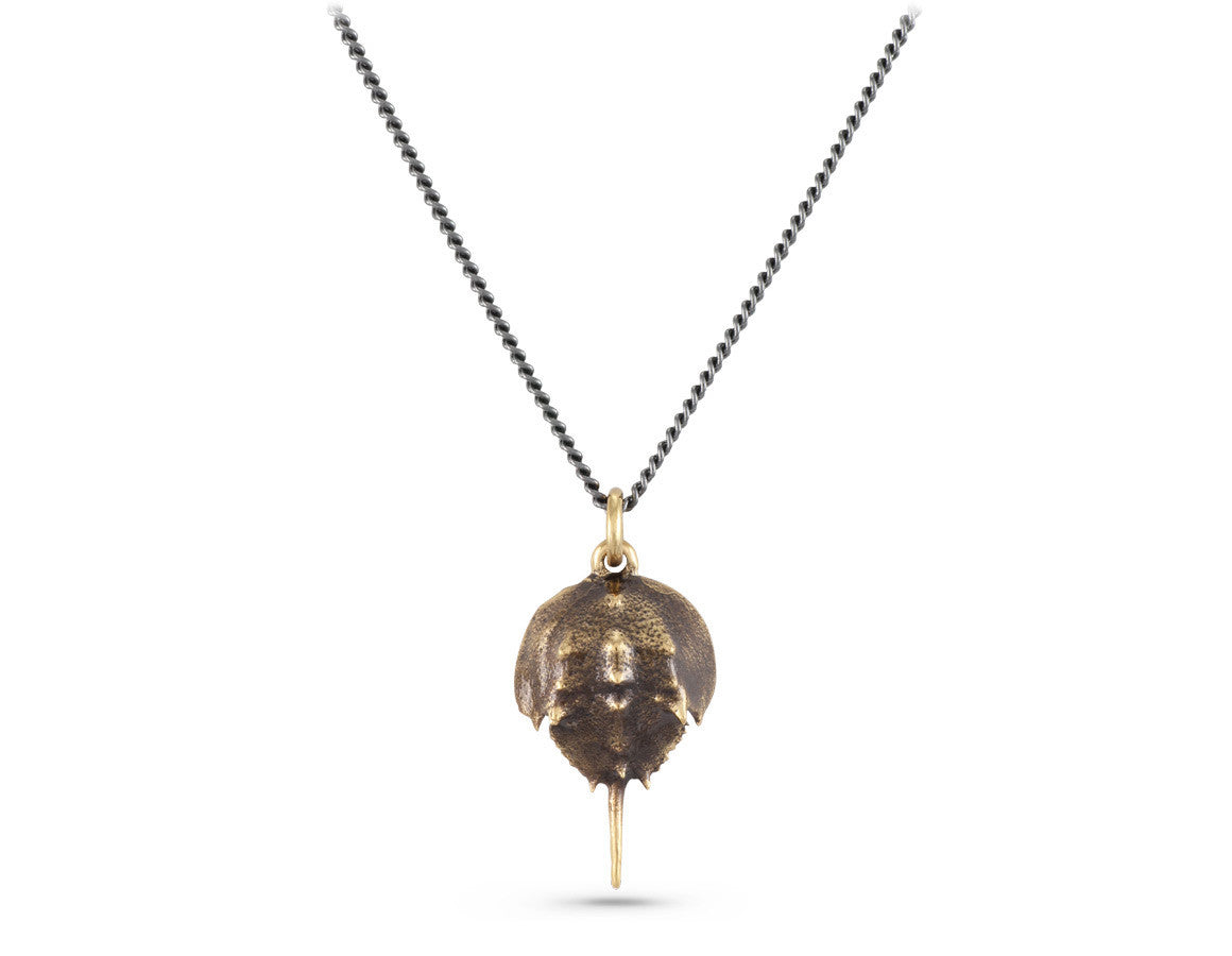 Horseshoe Crab Necklace in Bronze - shown on gunmetal chain