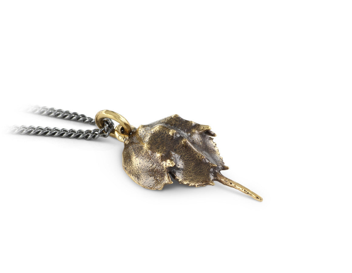 Horseshoe Crab Necklace in Bronze - shown on gunmetal chain