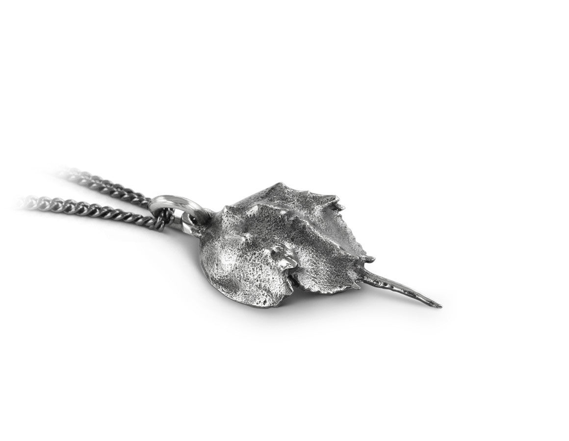 Horseshoe Crab Necklace in Silver - shown on gunmetal chain