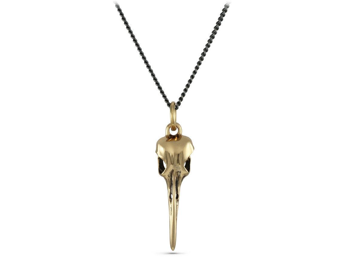 Hummingbird Skull Necklace in Bronze - shown on gunmetal chain