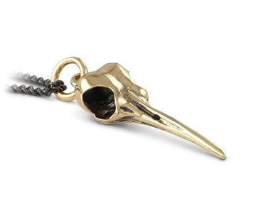 Hummingbird Skull Necklace in Bronze - shown on gunmetal chain