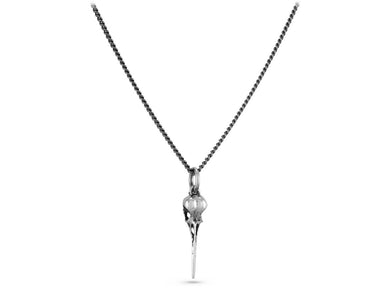 Small Hummingbird Skull Necklace in Silver - shown on gunmetal chain