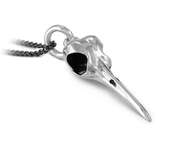 Hummingbird Skull Necklace in Silver - shown on gunmetal chain