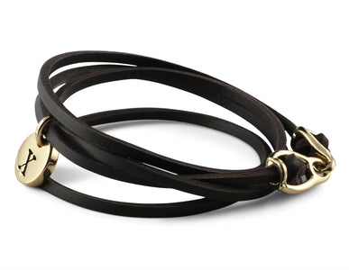 Initial Charm Leather Bracelet in Bronze - shown in brown leather