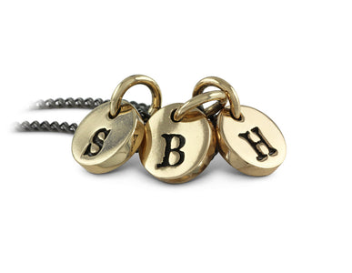 Initial Charm Necklace in Bronze - shown on gunmetal chain