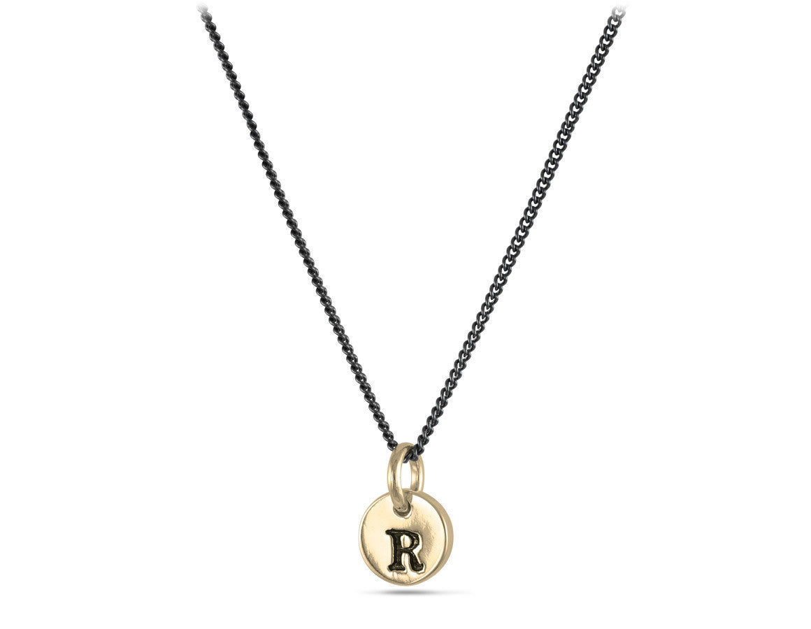 Initial Charm Necklace in Bronze - shown on gunmetal chain