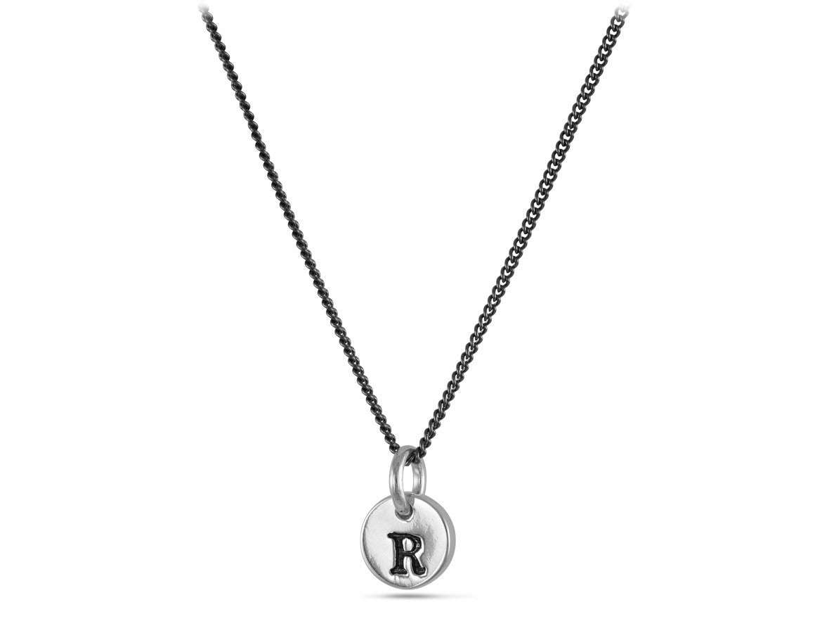 Initial Charm Necklace in Silver - shown on gunmetal chain