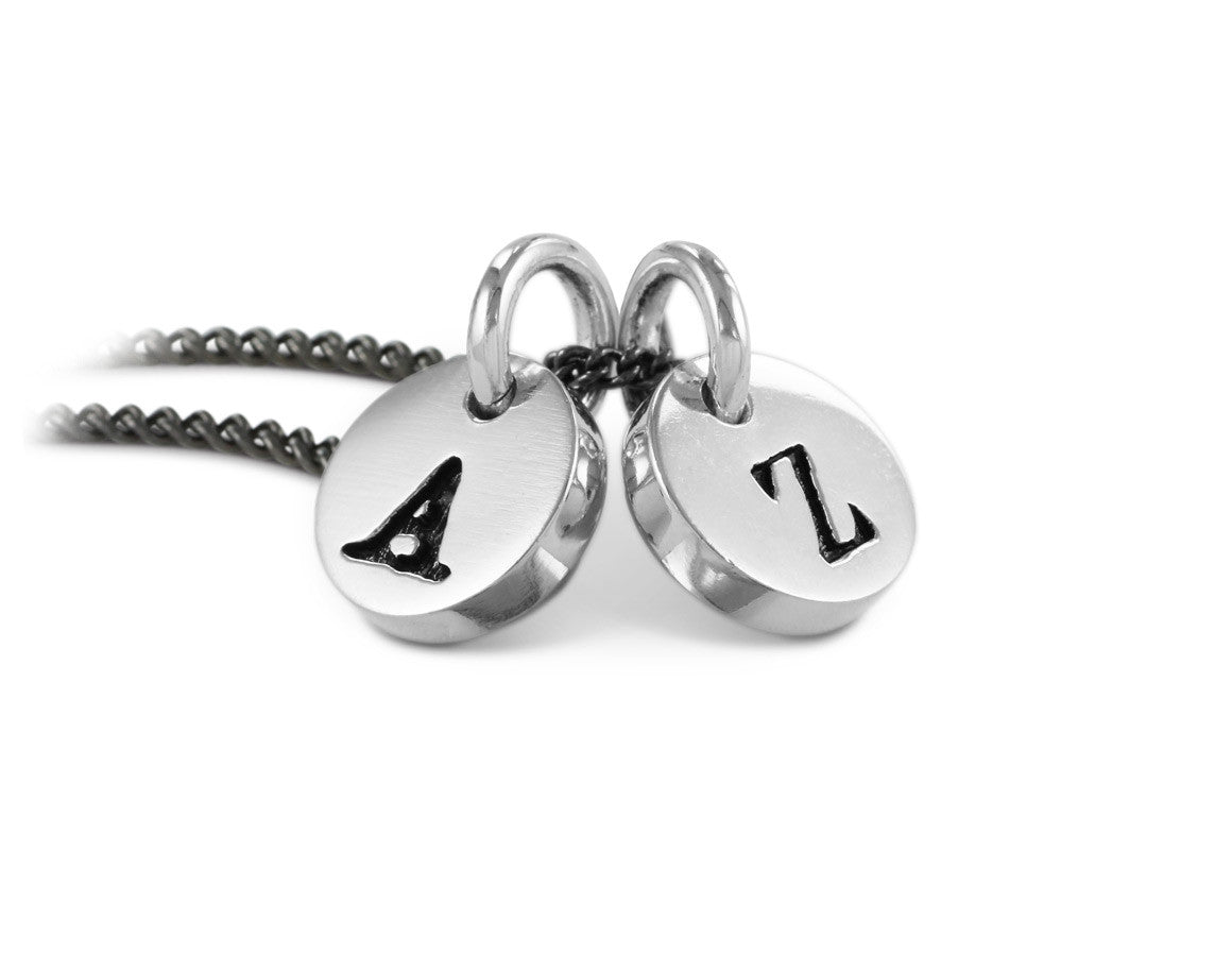 Initial Charm Necklace in Silver - shown on gunmetal chain