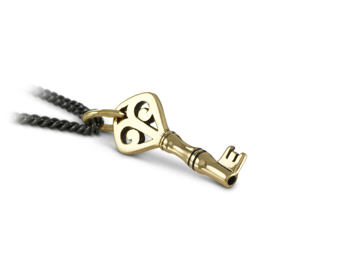 Small Key Necklace in Bronze - shown on gunmetal chain