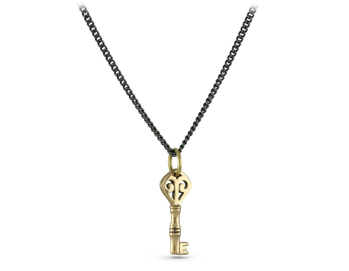 Small Key Necklace in Bronze - shown on gunmetal chain