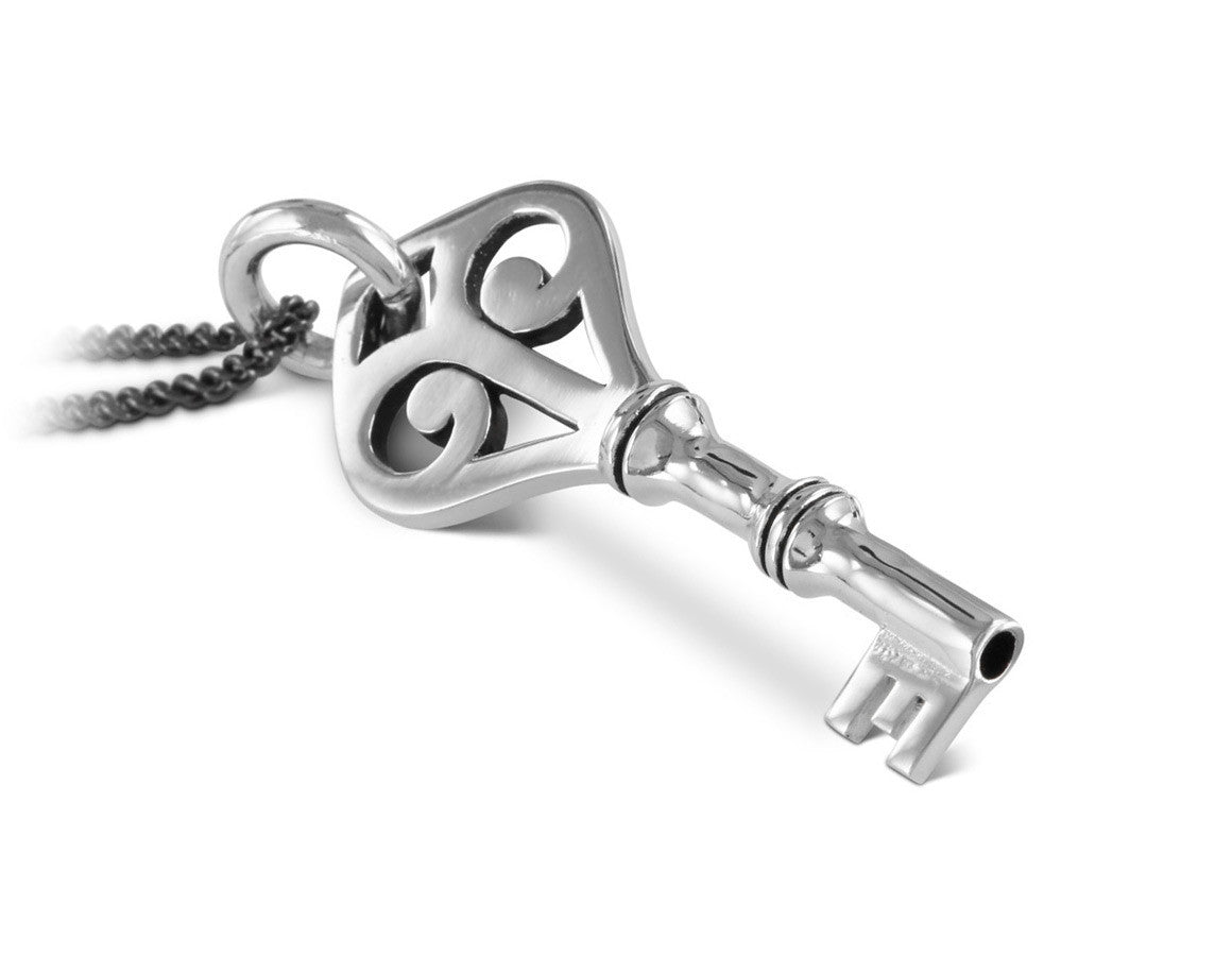 Key Necklace in Silver - shown on gunmetal chain