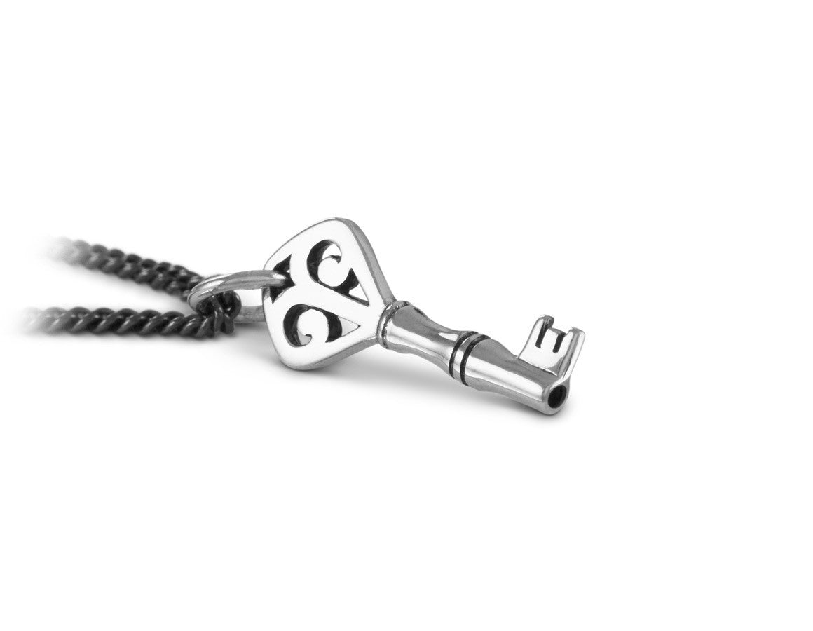 Small Key Necklace in Silver - shown on gunmetal chain