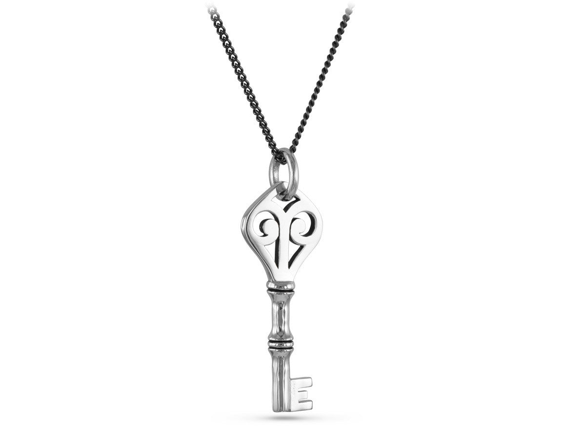 Key Necklace in Silver - shown on gunmetal chain