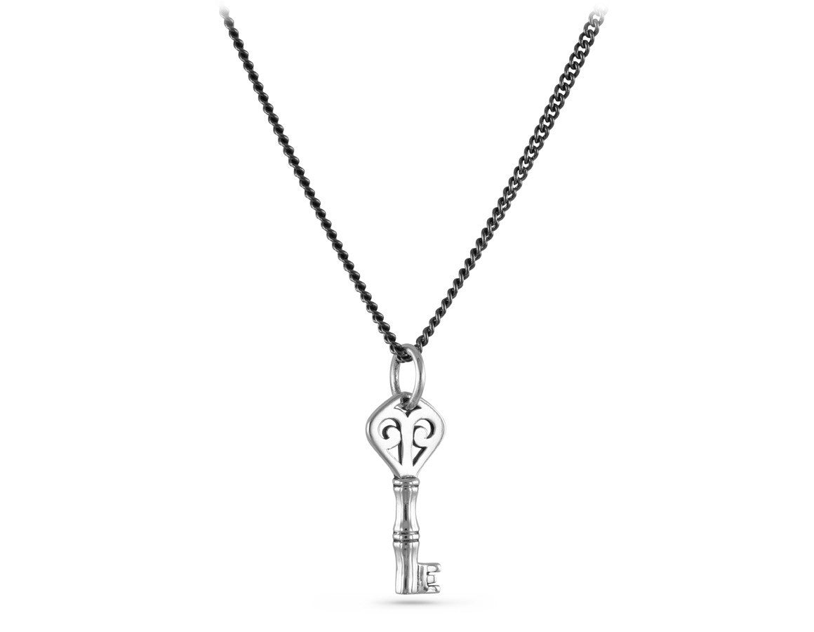 Small Key Necklace in Silver - shown on gunmetal chain