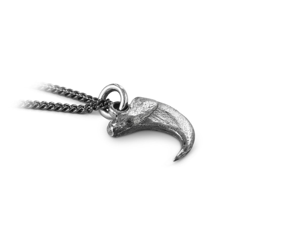 Lynx Claw Necklace in Silver - shown on gunmetal chain