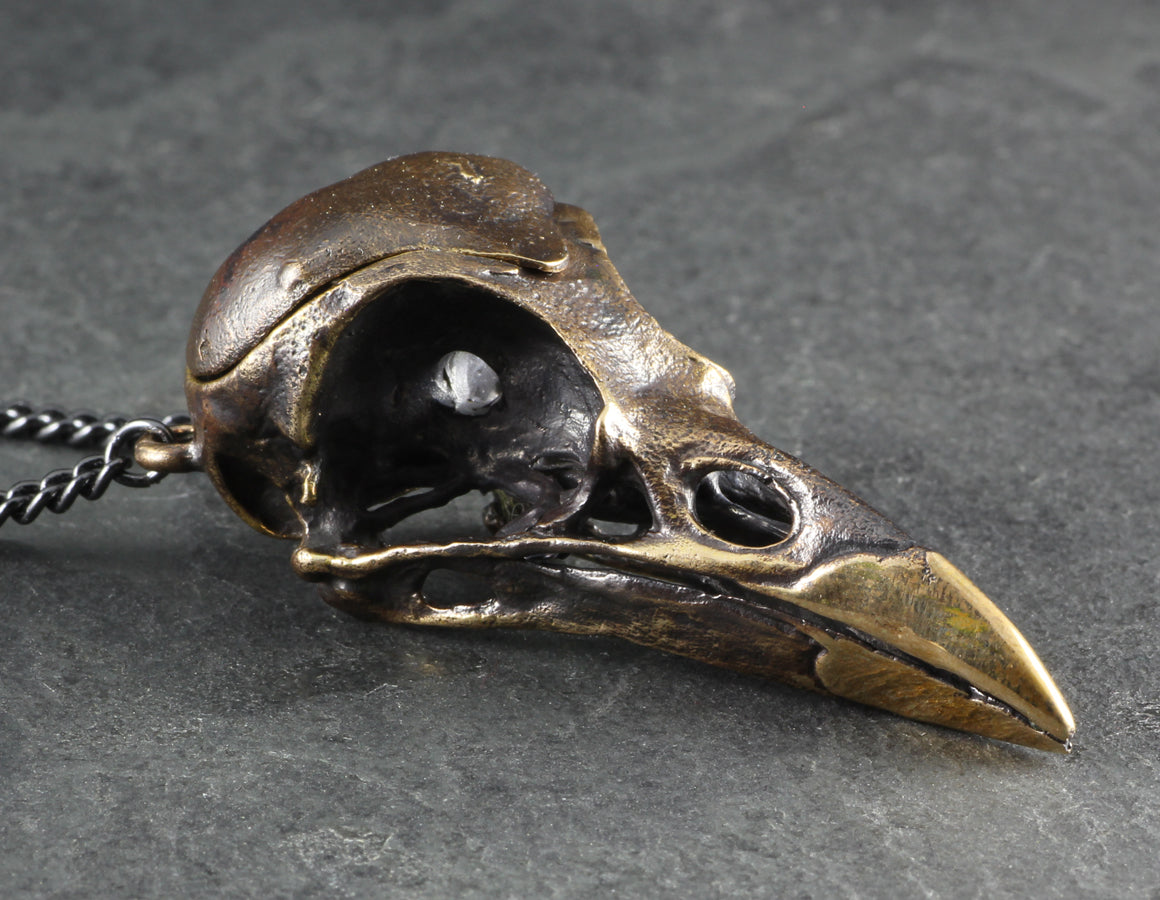 Magpie Skull Locket - Bronze