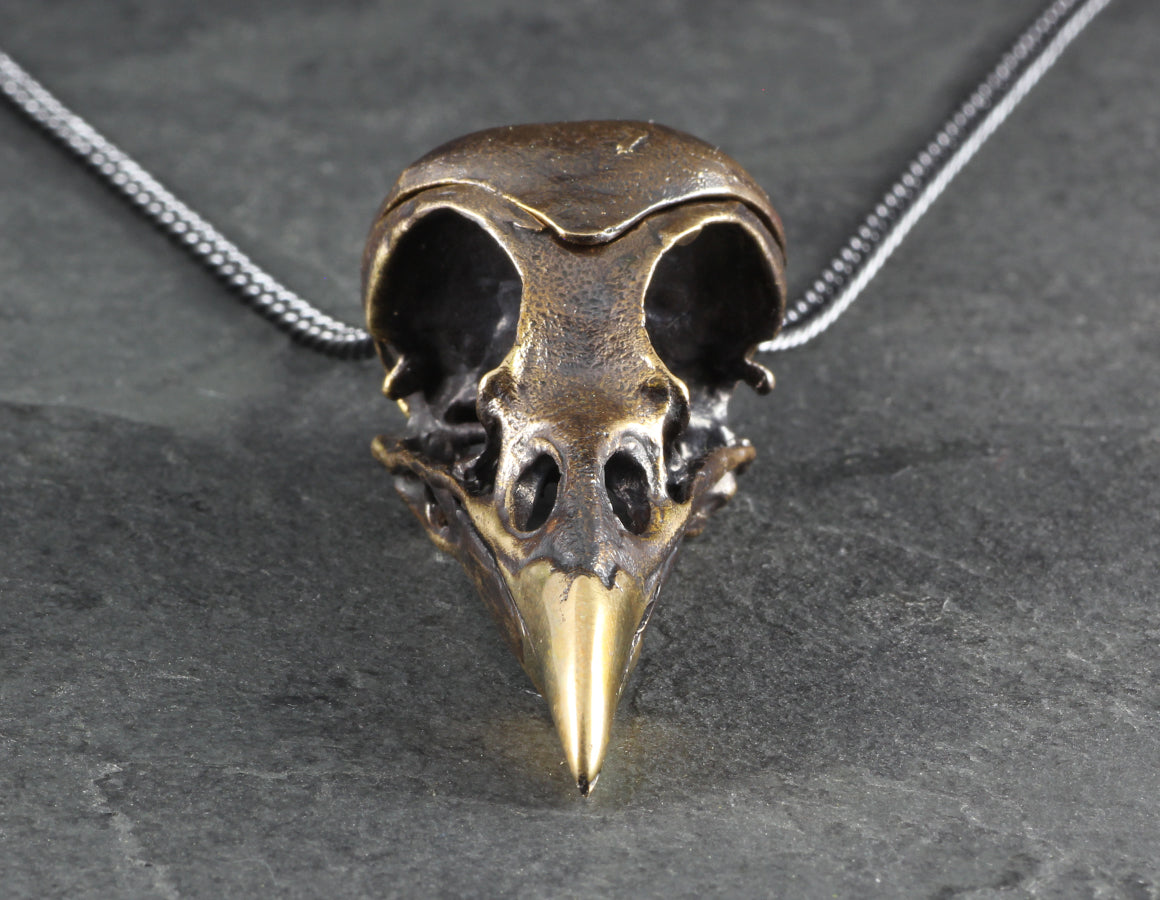 Magpie Skull Locket - Bronze