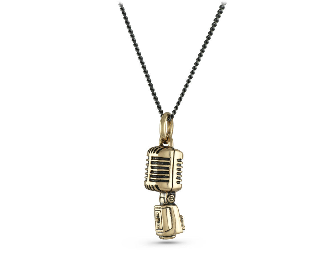 Microphone Necklace in Bronze - shown on gunmetal chain