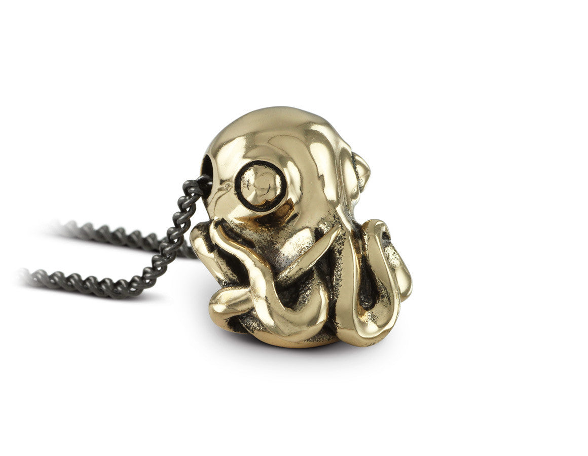 Octopus Necklace in Bronze - shown on gunmetal chain