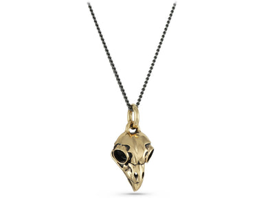 Owl Skull Necklace in Bronze  - shown on gunmetal chain